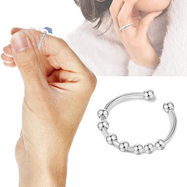 Rustfrit Stål Fidget Ring Angst Ring Med Perle Svingbar Justerbar Ring