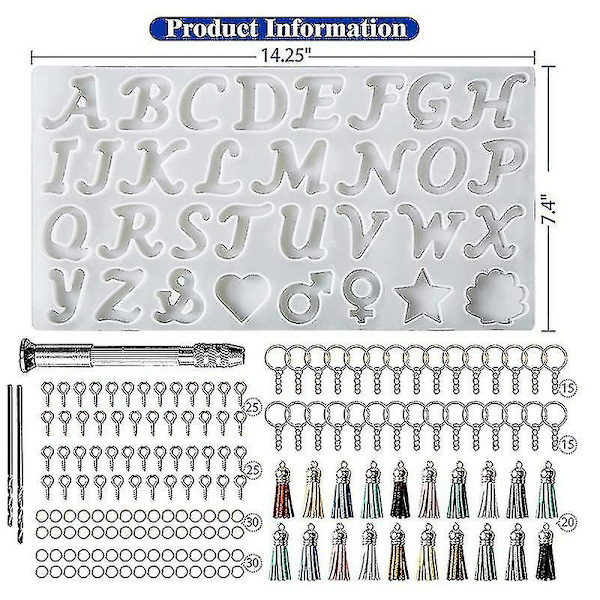 Omvendt bogstav harpiksform kit, silikoneform til harpiks DIY