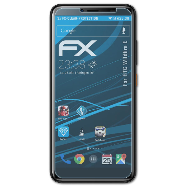 atFoliX 3x skyddsfolie kompatibel med HTC Wildfire E Displayskyddsfolie klar
