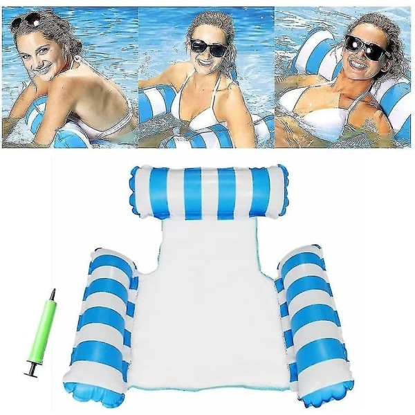 Uppblåsbar simningshängmatta, pool flyter solstol, 4 i 1 multifunktionell pool flotte säng (sadel, solstol, hängmatta, drifter), bärbar pool flyter för en