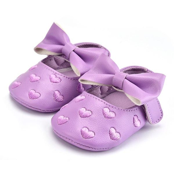 Baby Boy Girl  Moccasins Shoes Soft Soled Non-slip Footwear Crib Shoes Cute Baby Shoes With Bow  Newborn Pu Leather Love 13-18 months z