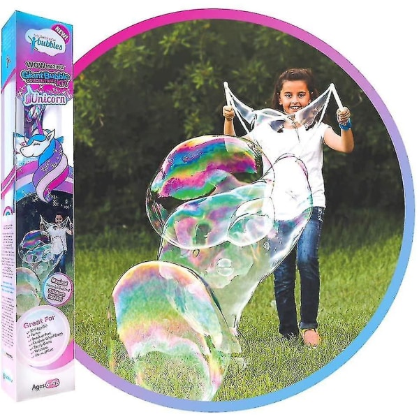 Wowmazing Giant Bubbles For Kids Unicorn - Bubble Wand Kit, 2x Bubble Solution