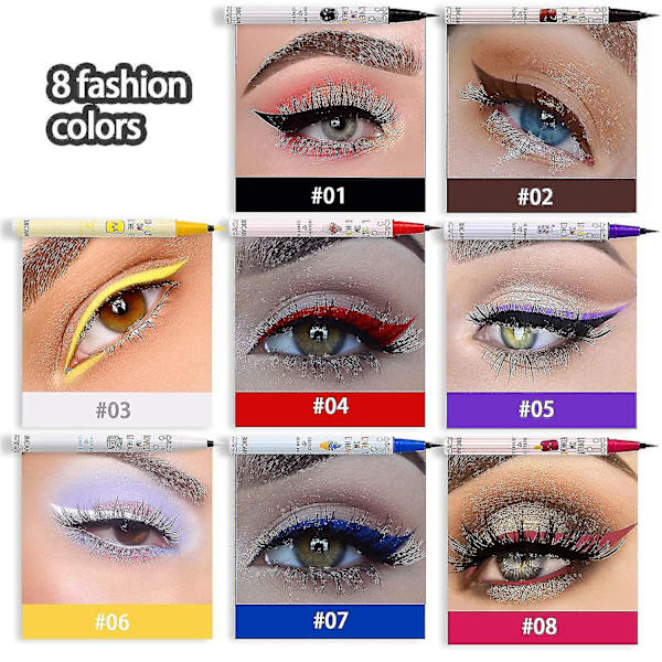 8 kpl väriä matta nestemäinen eyeliner-setti, värikkäät silmäkynät vedenpitävä eyeliner-nestekynä