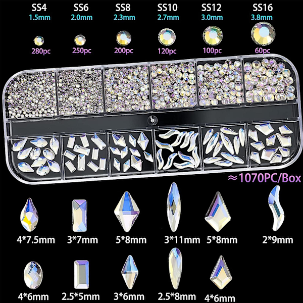 Kristalliset kynsien koristeet, litteät glitter-timanttiset 3d-kynsien kärkidekoratiot KT 18
