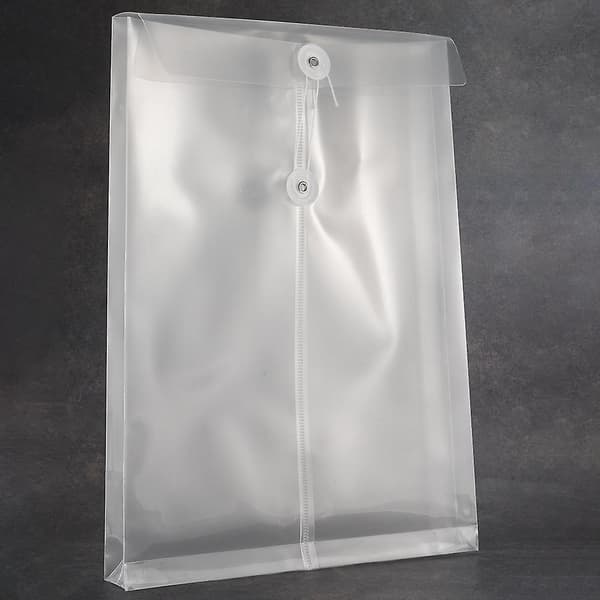 12-pack transparenta plastfickor med knapp och snöre