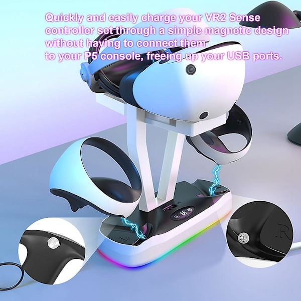 PS VR2 -lataustelakka, peliohjaimen lataustelakka, säilytysteline RGB-valaistuksella