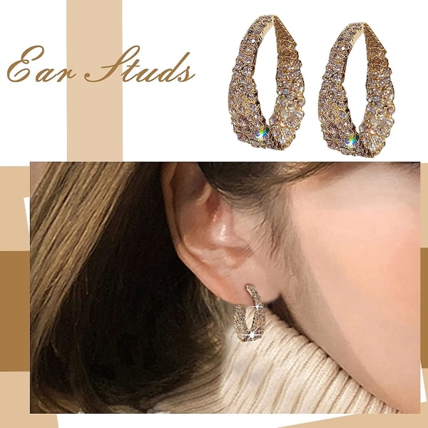 1 par diamantbågeörhängen för kvinnor, nål Elegant glänsande lyxiga runda diamantörhängen, gnistrande örhängen