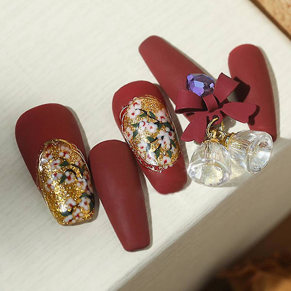 Qqdd 3d Kristallbåge Klocka Dekoration Kompatibel Med Nagelkonst Dekoration, Kristallvindspel Super Bländande Fjäril Metallprydnader Kompatibel Med 3d Nagel Red