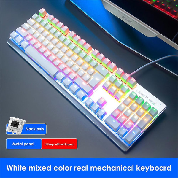 Led Bakbelyst spill Office-tastatur Mekanisk tastatur 104 taster Tastatur 2,4g Elektronisk