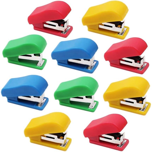 10 sæt mini kontorhæftemaskine med 10# hæfteklammer, lille håndhæftemaskine Bærbar skrivebordshæftemaskine Elevhæftemaskine tilfældig farve