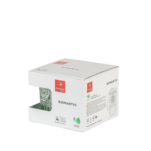 4x Romantiske Highball-glas dekoreret vand juice cocktail tumblere 340ml grøn