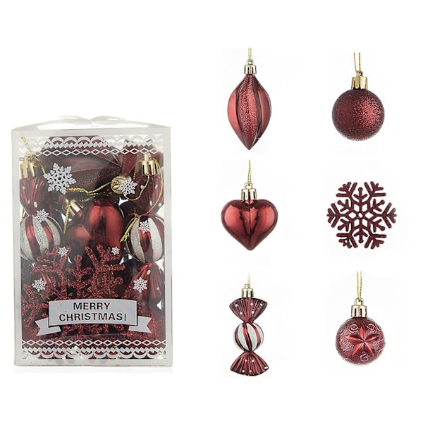 Julgransdekoration Julkula Set 6cm Målad Specialformad Kula Dammpulver Snöflinga Låda Juldekorationer