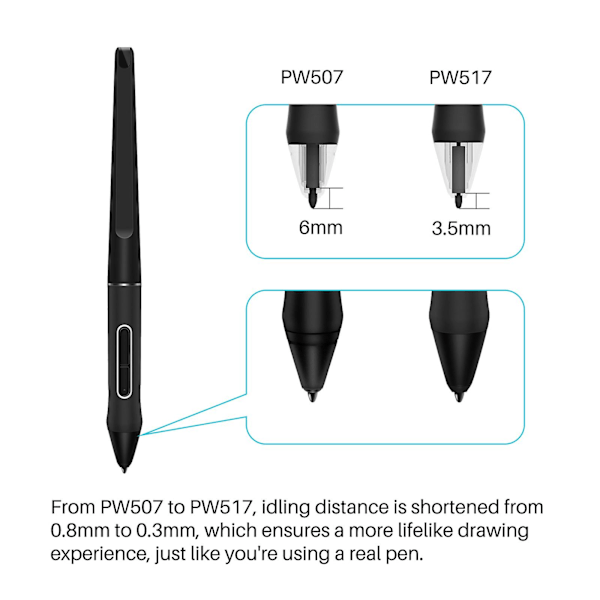 Tablet-ritpenna Pw517 för Huion Kamvas13 22 12 Gs1562/gs1161