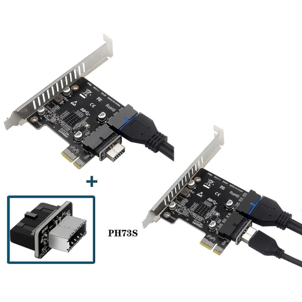 Pcie Adapter Pci-e 1x til 2 port usb 3.0 19/20pin Mining Riser Card kompatibelt - til desktop