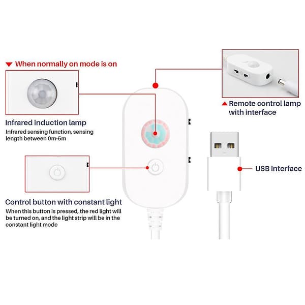 1 LED-ljusremsa USB-induktion Vattentät LED-ljusremsa