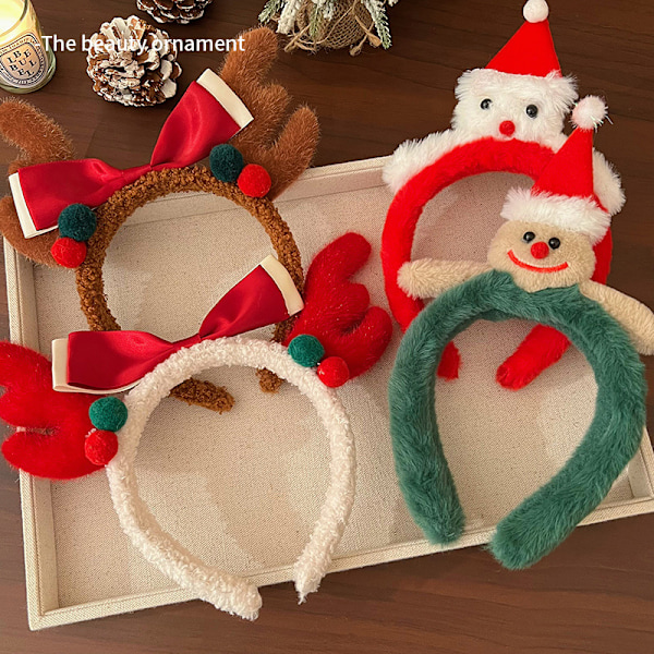 Sööt Plush-hirven pääpanta naisille joulumekkoon, korkea kallohirven pääpanta, piparkakkumies, syksy ja talvi, kasvojenpesu hiusneula santa claus