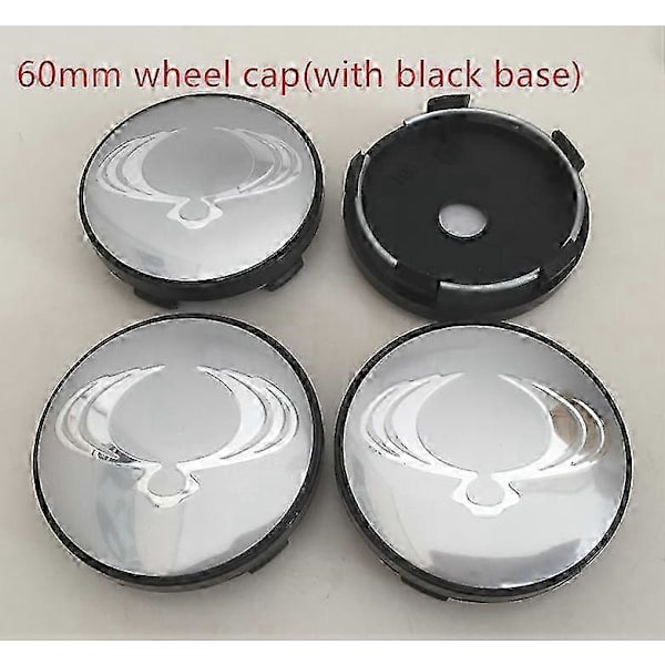 4 stk 56mm 60mm Ssangyong Bilhjul Senterhette Badge Støvtette Deksel Emblem Klistremerke Bilstyling Tilbehør 60mm silver cap 2
