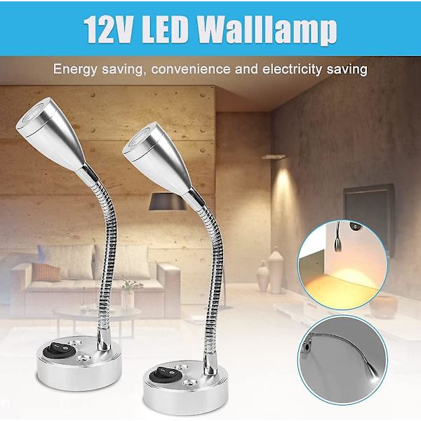 Conblom 12v LED-lys Spot Læselampe, 3w Indvendig Billampe Til Camper Van Caravan Rvs Autocamper Båd Touch-Dæmpbar, 3200k (2pak, Varm Hvid Li