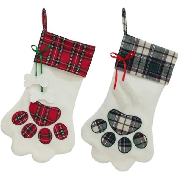 2 stk julesokker til kjæledyr 45 X 20 cm i størrelse julesokker med hundepoter Juledyr sokker gaver til barn - rød / blå
