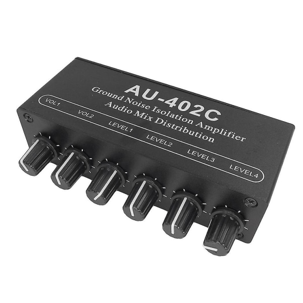 Au-402c Audio Mixerfördelare Signalväljare Växlare 4 Ingångar 2 Utgångar RCA Tonvolymkontroller