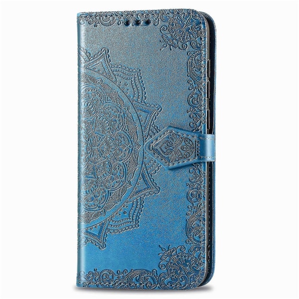 Xiaomi Redmi 9 Case Læder Pung Cover Præg Mandala Magnetic Flip Protection Stødsikker - Blå