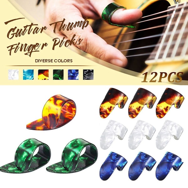 Tommelfingerplukker, medium, flatvinklede, celluloidgitarfingerplukker (12 stykker, tommelfinger