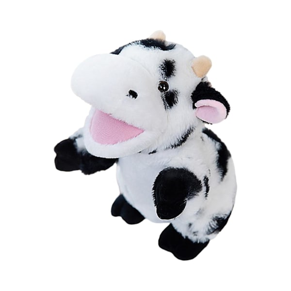 Plush Farmdjurs Handdocka Leksak Rörlig Mun Hund Anka Häst Ko Får Gris Handdocka Rollspel cow