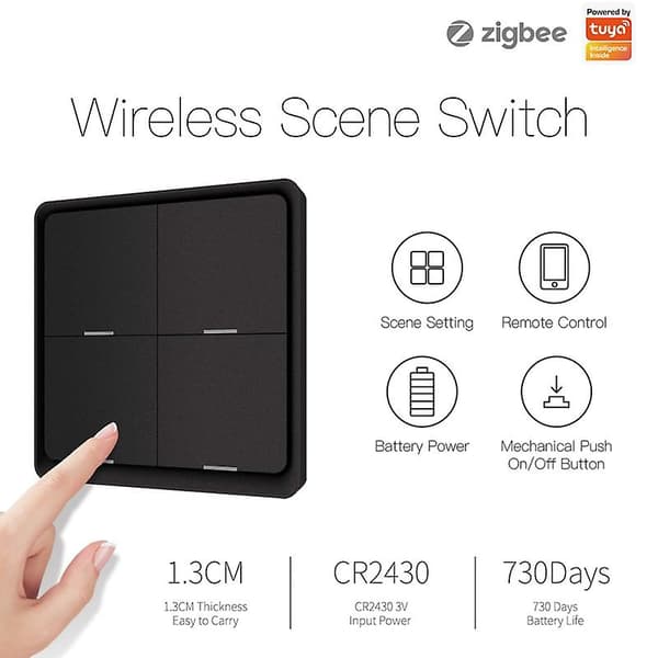Tuya Zigbee Smart Scene Switch 4 Gang 12 Scene Smart Home Scene Switch