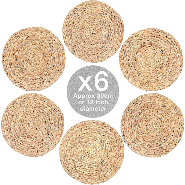 6 x Vesihorsmipaikkaa Pyöreä 30 CM, Laadukas Kutottu Viiripaikka, Alunen, Eristävä ja Ras
