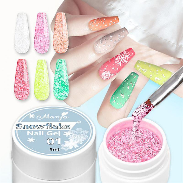 5ml Snøflak Neglegellakk 10 Farger Glitter Snø Sekvens Gel Holografisk