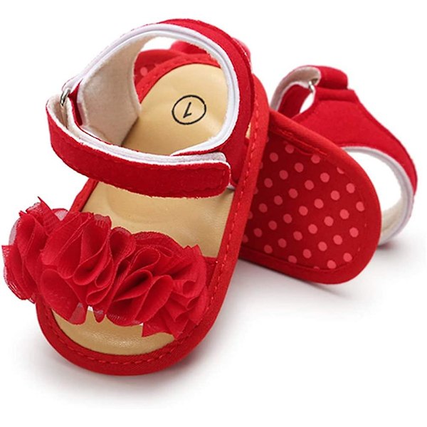 Spädbarn Baby Flickor Sommar Sandaler Med Blomma Mjuk Sula Nyfödd Småbarn Första Walker Spjälsäng Klänning Skor 15 red 12-18 months toddler