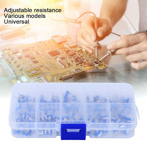 Justerbar motståndssats 100PCS Potentiometer Kit Blå och vit för elektriska tillbehör
