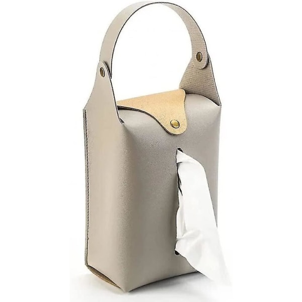 Hængende Tissue Box Pu Læder Bil Tissue Holder Bærbar Serviet Box Cover Med Snap Til Bil Badeværelse Køkken(grågrå)