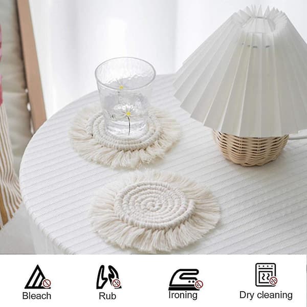 Set med 6 håndlagde makramebrikker, kaffekopper, ølkopper, matte, boho borddekorasjon (tassel C