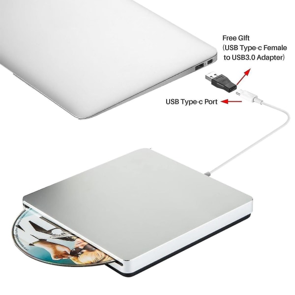 Ulkoinen polttava DVD-asema Type-c Optinen levyasema Ohut korttipaikkaan lataava CD/dvd +/- Rw-poltin USB C /wi