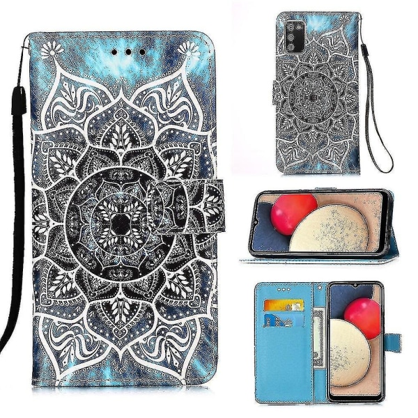 Yhteensopiva Samsung Galaxy A02s case kanssa, nahkainen cover , jossa on korttipaikkateline-jalustakuvio - Datura