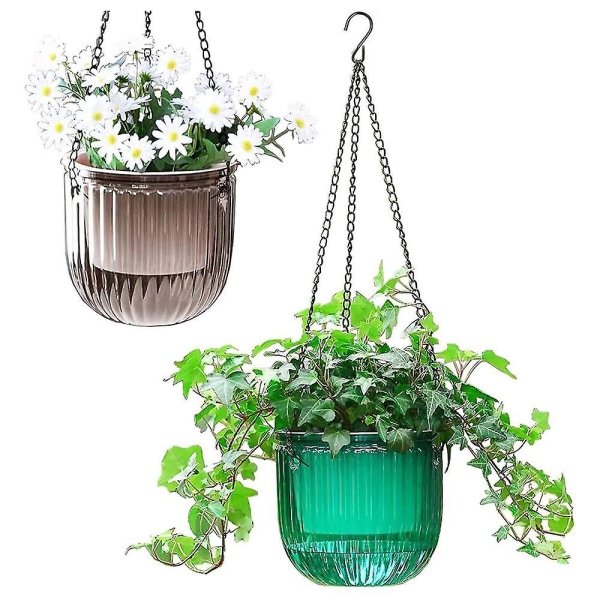 Självbevattningskrukor hängande blomkrukor inomhus, 6,5 tums hängande krukor för utomhusbruk (+ G