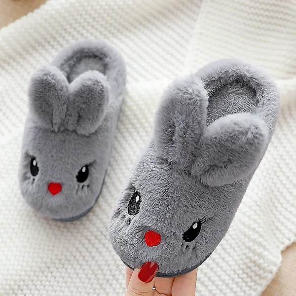 Söta barns bomullstofflor pojkar flickor halkfri plysch fleece skor-grå gray 26/27