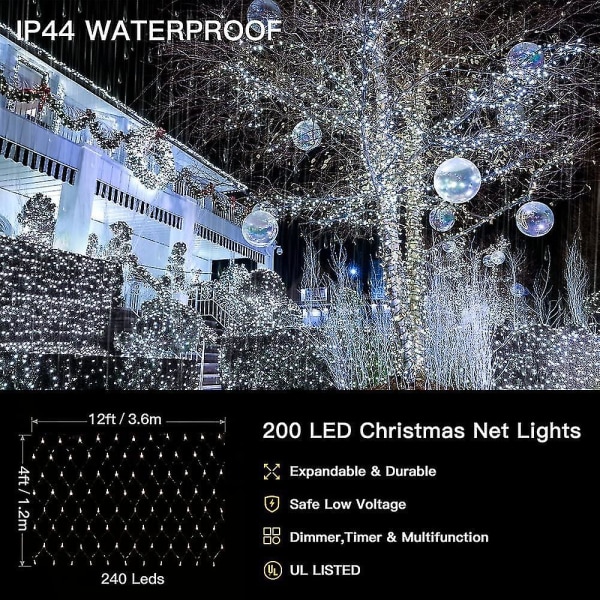 Outdoor Net Light Garden Net Light, 3m X 2mfairy Lights Net Light power Viileä valkoinen verkkovalo kaukosäätimellä ja ajastimella sisäverhoille