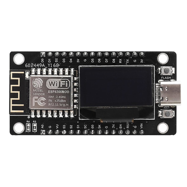 Nodemcu Esp8266 Udviklingskort Med 0,96 Tommer Oled Display Ch340 Esp-12e Wifi Modul -usb Til Mic