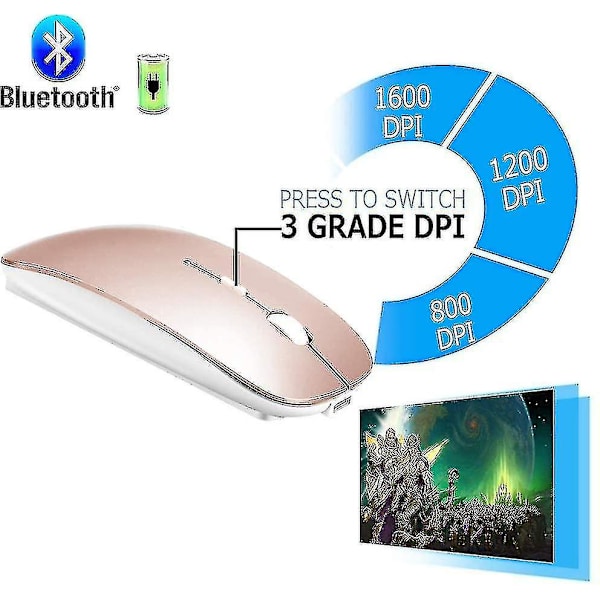 Trådlös musladdning Bluetooth, tyst och tyst trådlös mus, för Macbook Pro Macbook Air/mac/laptop/notebook/pc( Färg : Roséguld )