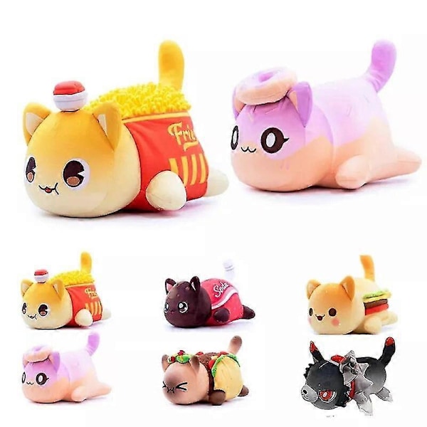 Meemeow Aphmau Plys Meemeows Mad Catte Plushie Bunle Ahpmau Pommes Frites Burger Pude Plushie Legetøj Kawaii Sød Plys Kattedukke 20cm phantom cat