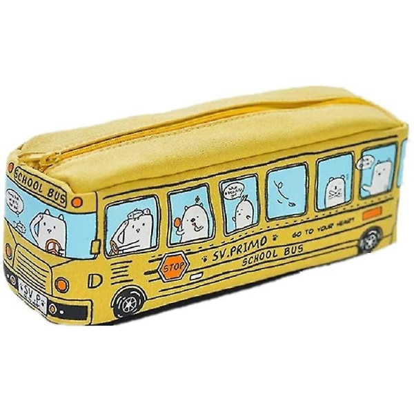 Pennväska med stor kapacitet Rolig skolbuss Tecknad case Skolsaker eller leksaker (gul)