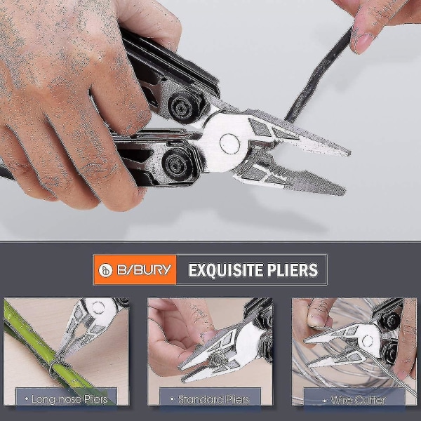 18 i 1 lommeværktøj, titan-greb design multitool, foldbart multitool rustfrit stål, multifunktionel tang med nødhammers, skruetrækker, sav