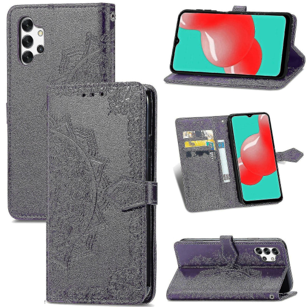 Samsung Galaxy A32 4g veske Lær lommebokdeksel Emboss Mandala Magnetic Flip Protection Støtsikker - Fiolett