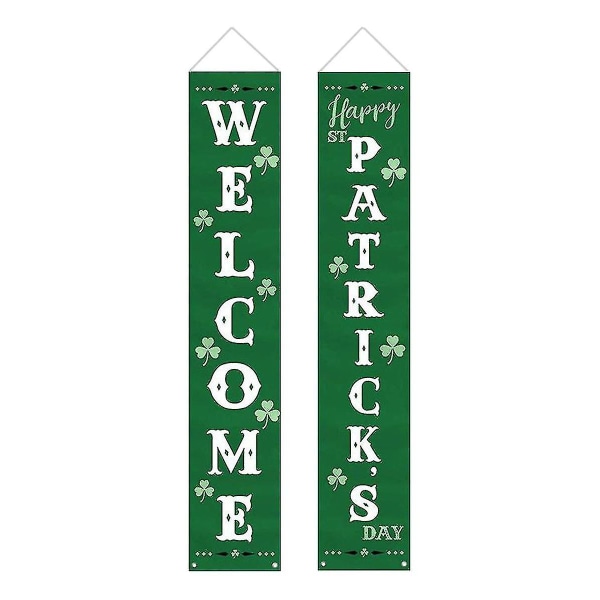 Happy St. Patrick's Day Irland Dekorasjonsbanner, St. Patrick's Day Couplet Irsk nasjonaldag Dekorasjon Bakteppe Gardin Shamrock Banner (grønn)(1)