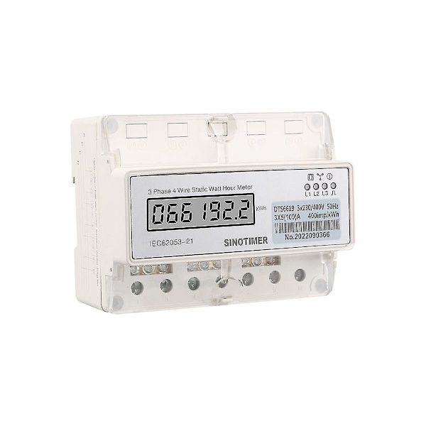 Trefas 4-tråds elmätare digital wattmeter elförbrukningsmätare Kwh 10