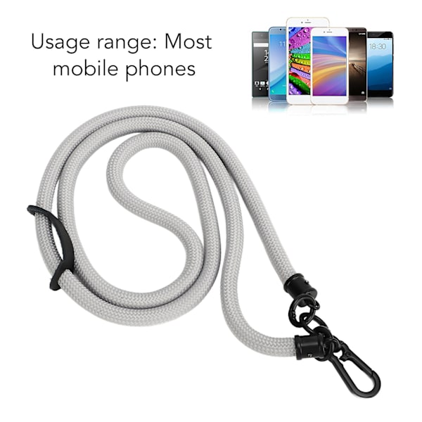 Justerbar grå 10MM metallpolyester mobiltelefon snor skulderstropp for de fleste smarttelefoner