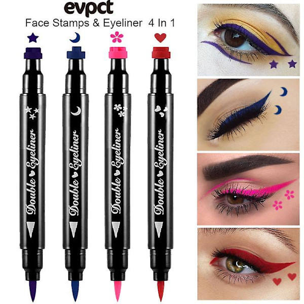 4-pack Färgförseglad Eyeliner Set Dubbelsidig Vattentät Smudge-fri Eyeliner Söt Stämpel
