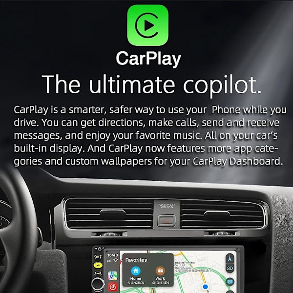 2 Din 7 tums pekskärm bilradio bilstereo Mp5-spelare med Carplay Android Auto Bluetooth Aux U